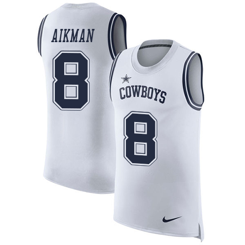Nike Cowboys #8 Troy Aikman White Men's Stitched NFL Limited Rush Tank Top Jersey - Click Image to Close
